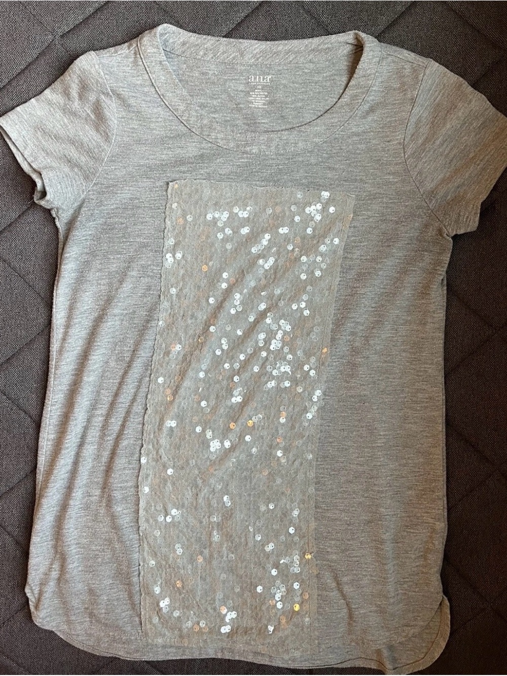 a.n.a Gray Short Sleeve Tee with Sequin Front Panel